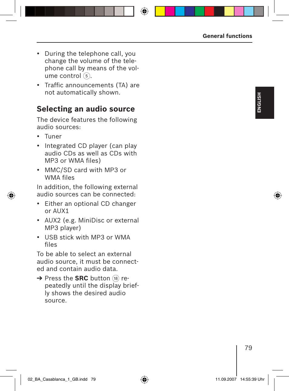 Selecting an audio source | Blaupunkt CASABLANCA MP56 User Manual | Page 14 / 69