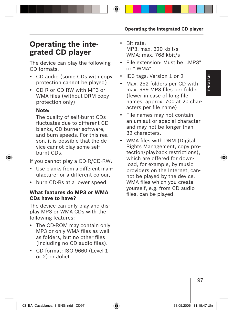 Operating the inte- grated cd player | Blaupunkt CASABLANCA MP56 User Manual | Page 32 / 69