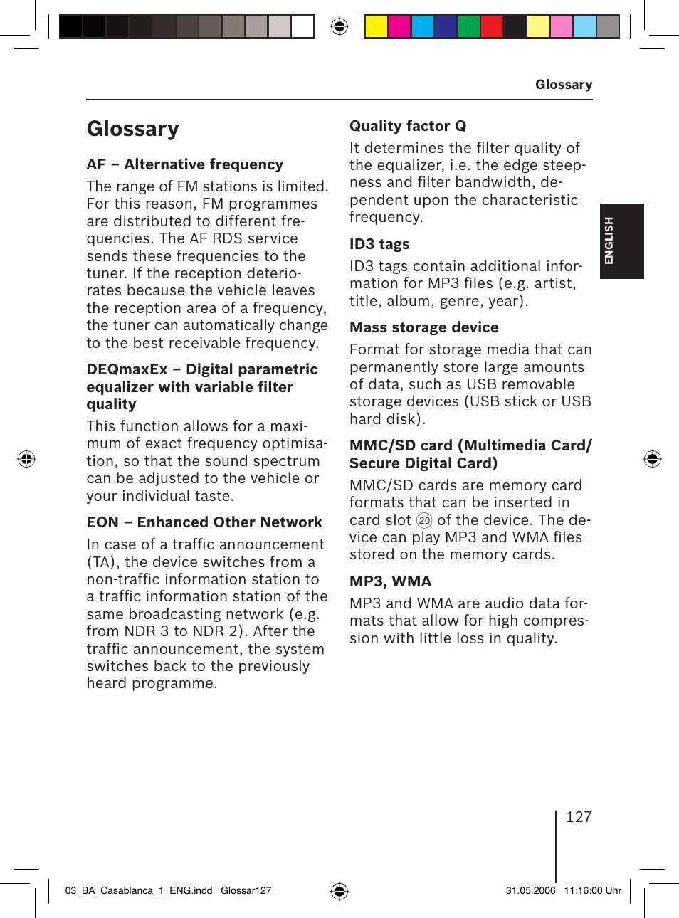 Glossary | Blaupunkt CASABLANCA MP56 User Manual | Page 62 / 69