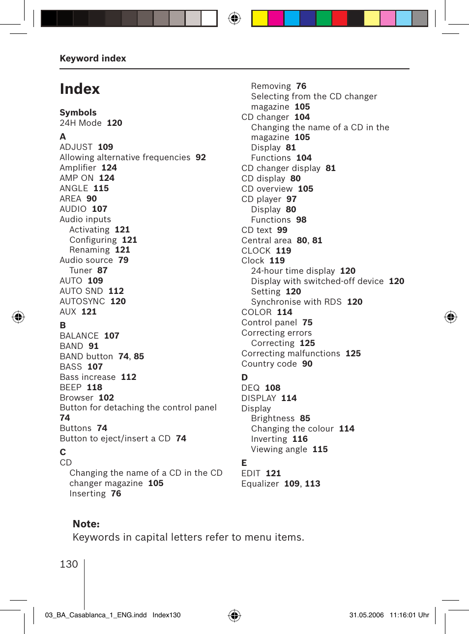 Index | Blaupunkt CASABLANCA MP56 User Manual | Page 65 / 69