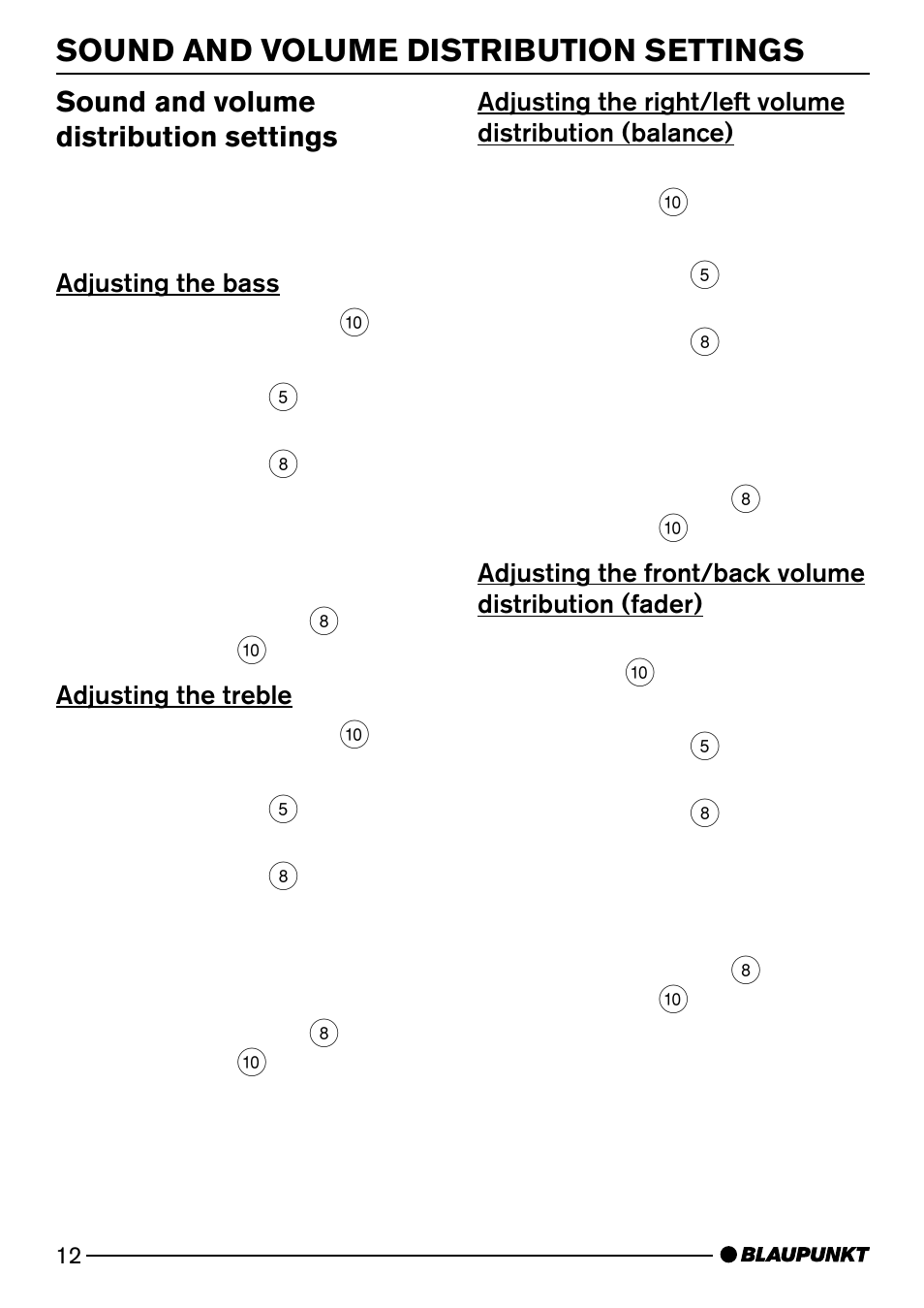 Sound and volume distribution settings | Blaupunkt MP74 US User Manual | Page 12 / 42