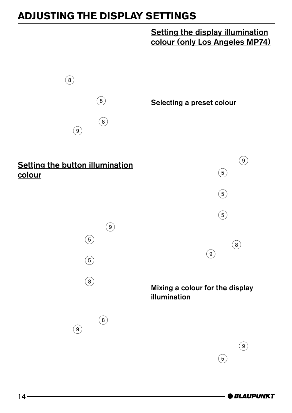 Adjusting the display settings | Blaupunkt MP74 US User Manual | Page 14 / 42
