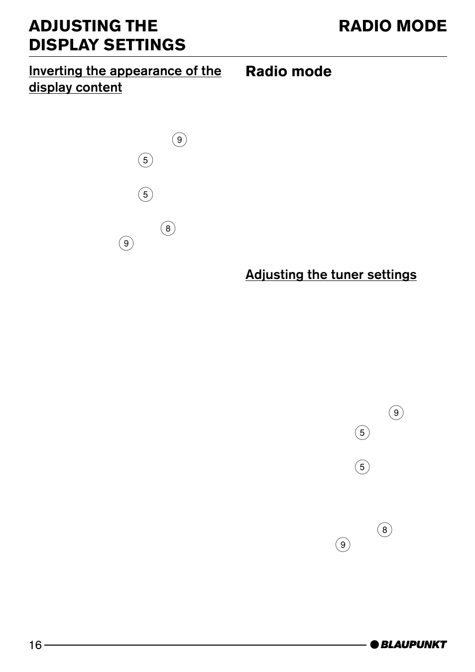 Adjusting the display settings radio mode, Radio mode | Blaupunkt MP74 US User Manual | Page 16 / 42