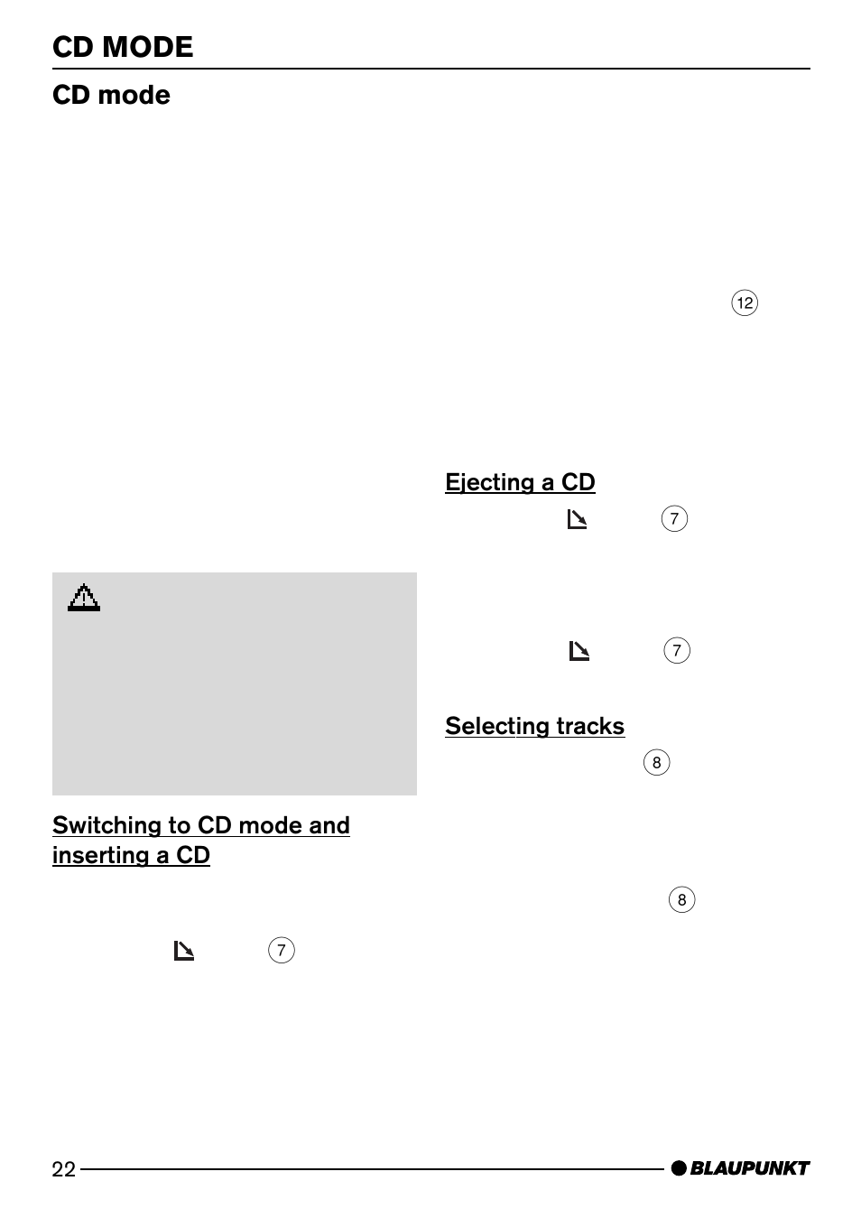 Cd mode | Blaupunkt MP74 US User Manual | Page 22 / 42