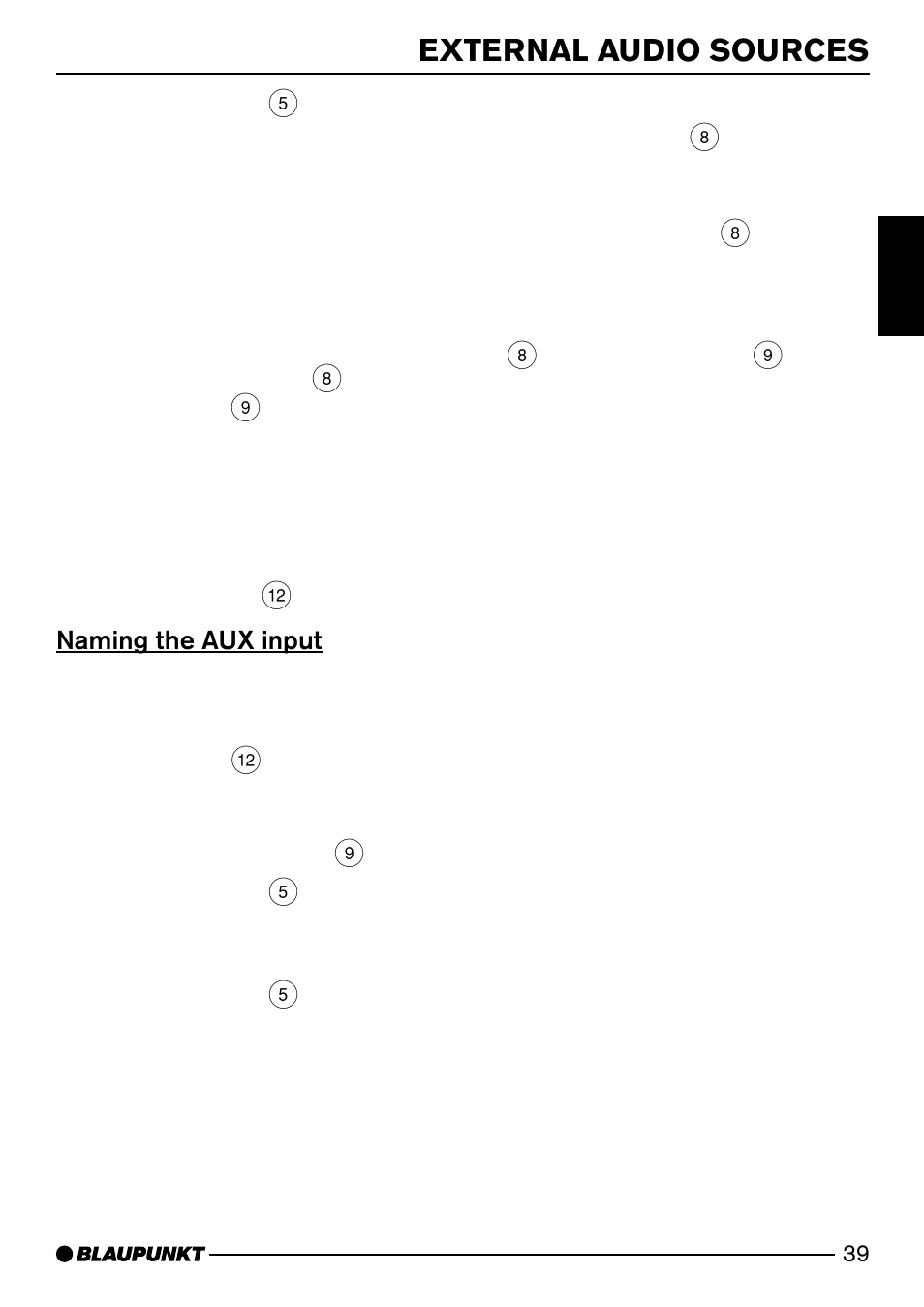 External audio sources, Naming the aux input | Blaupunkt MP74 US User Manual | Page 39 / 42
