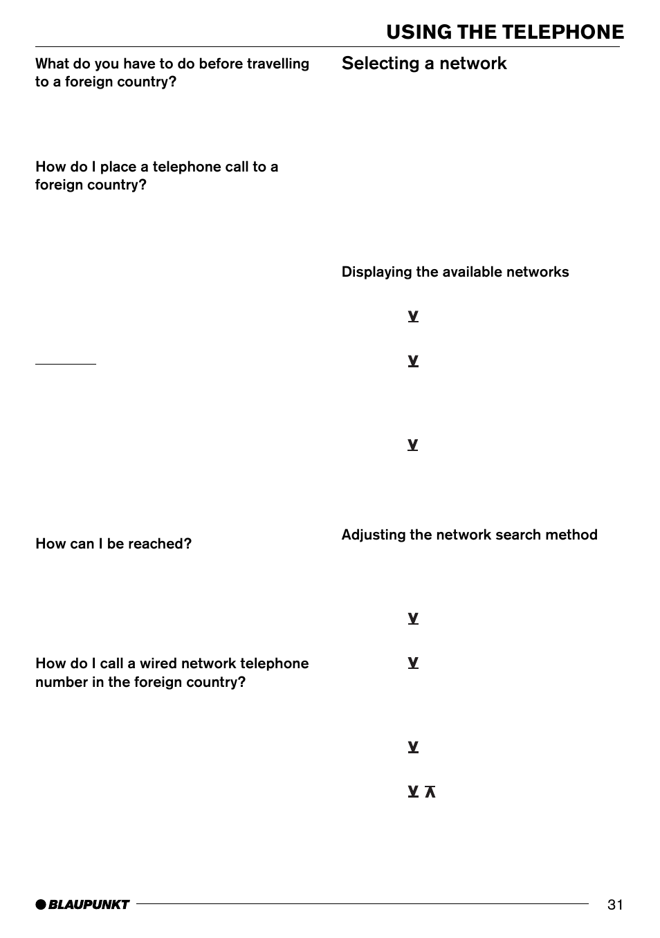 Using the telephone, Selecting a network | Blaupunkt AntaresT60 User Manual | Page 31 / 52