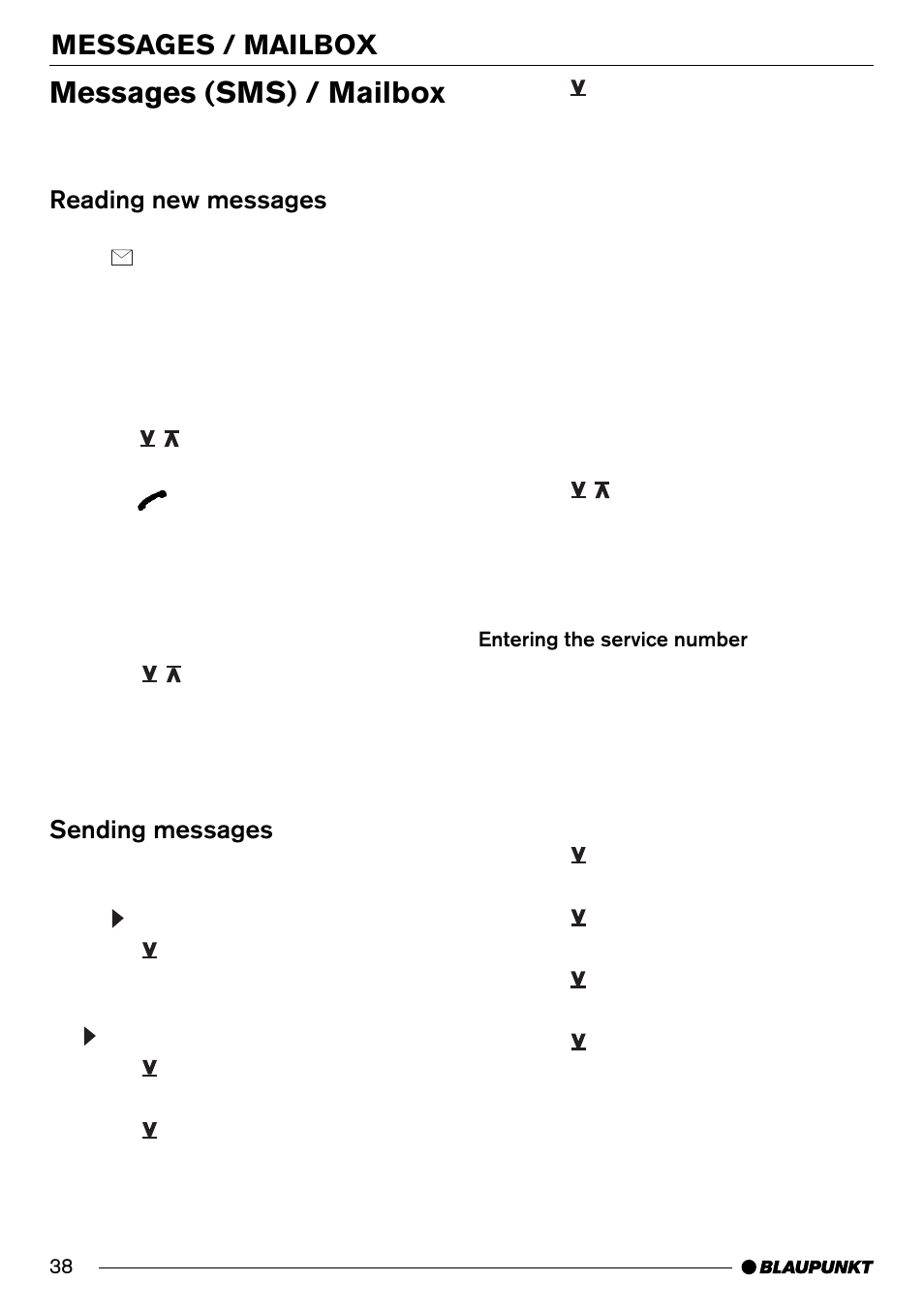 Messages (sms) / mailbox, Messages / mailbox | Blaupunkt AntaresT60 User Manual | Page 38 / 52