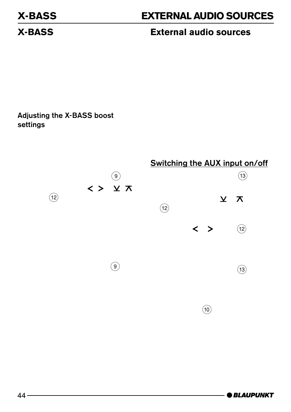 X-bass external audio sources, X-bass, External audio sources | Blaupunkt Dresden C31 User Manual | Page 23 / 25