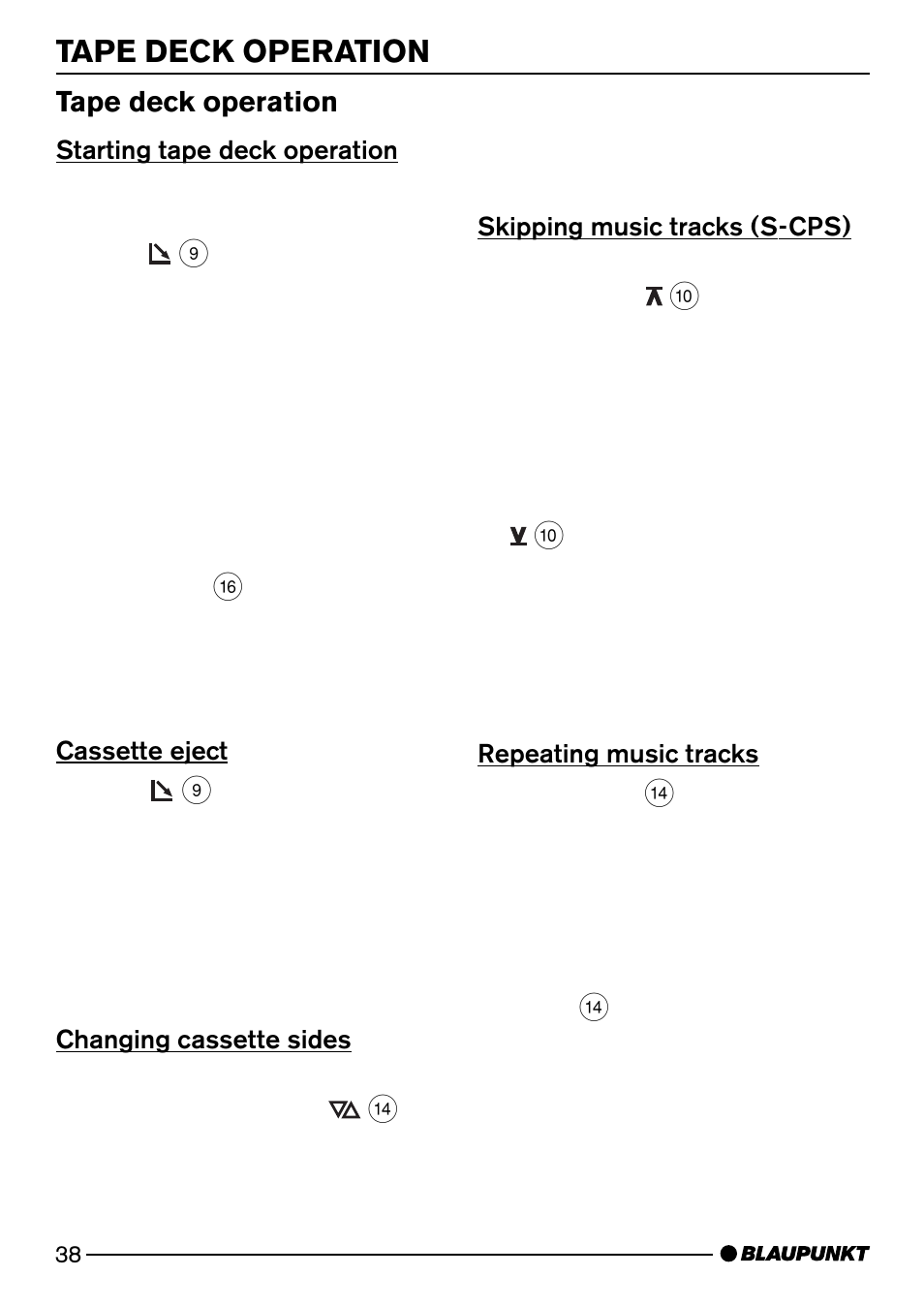 Tape deck operation | Blaupunkt Dsseldorf C50 User Manual | Page 16 / 26