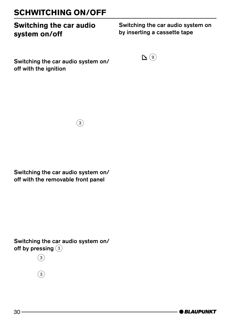 Schwitching on/off, Switching the car audio system on/off | Blaupunkt Dsseldorf C50 User Manual | Page 8 / 26