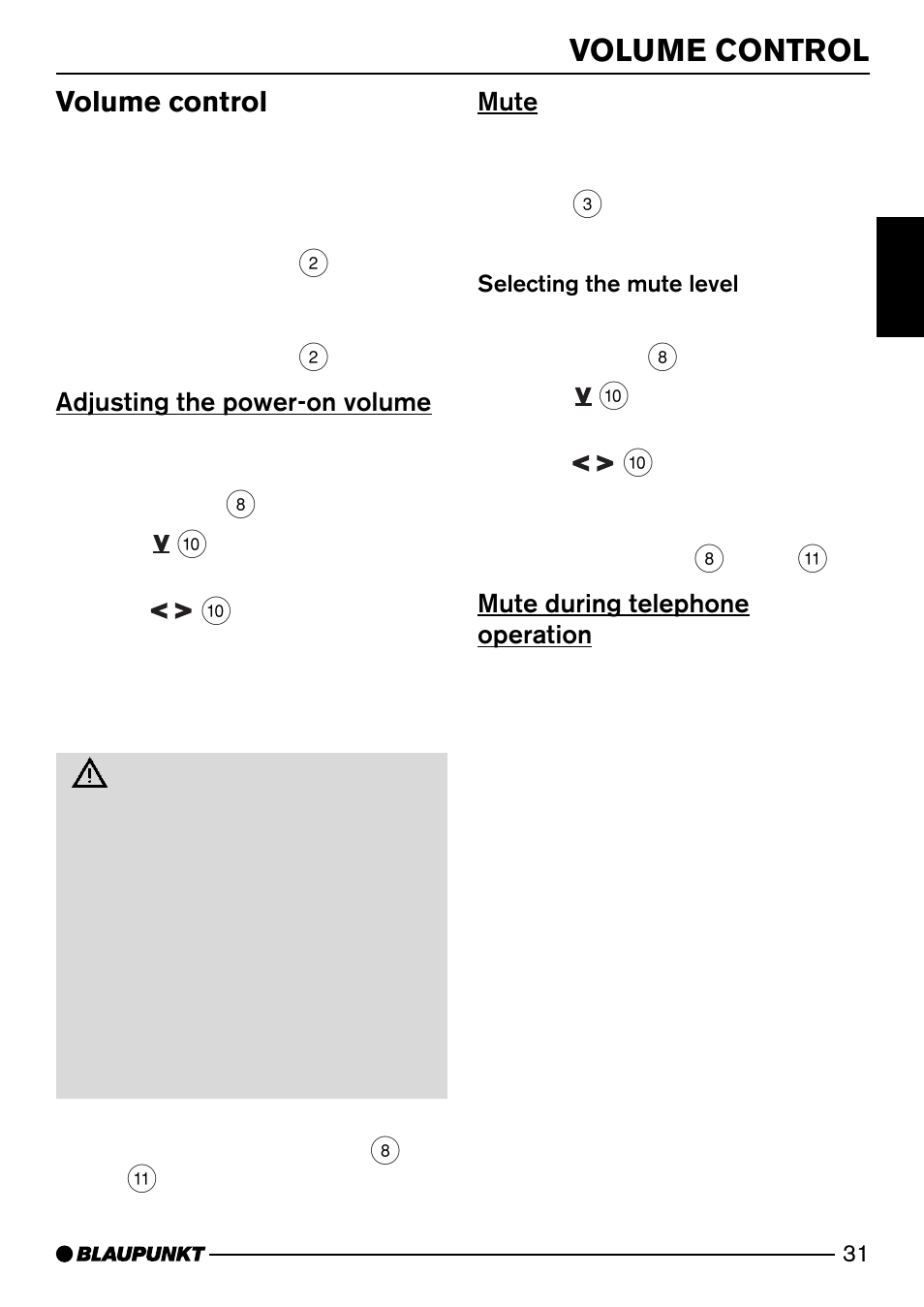 Volume control | Blaupunkt Dsseldorf C50 User Manual | Page 9 / 26