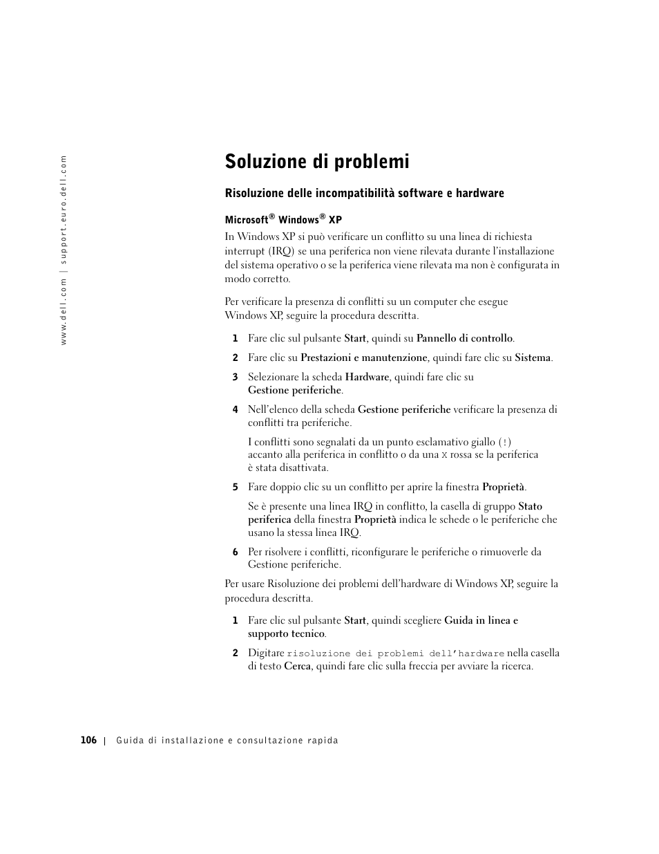 Soluzione di problemi | Dell Precision 350 User Manual | Page 106 / 148