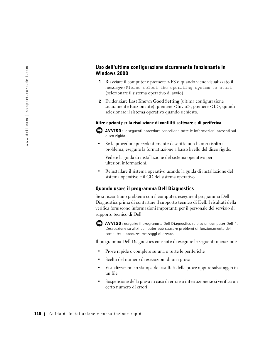 Quando usare il programma dell diagnostics | Dell Precision 350 User Manual | Page 110 / 148