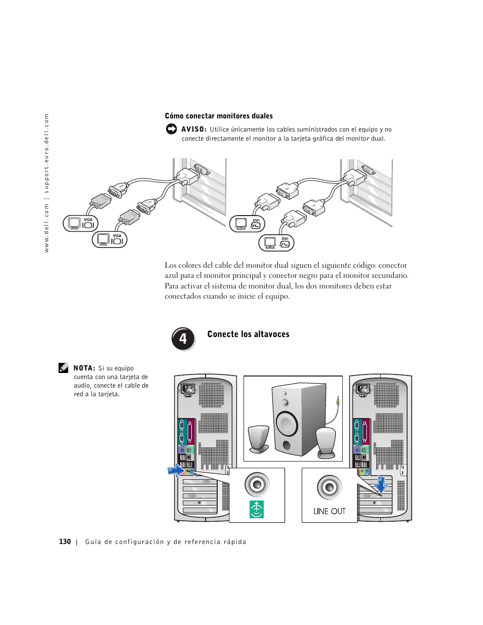 Conecte los altavoces | Dell Precision 350 User Manual | Page 130 / 148