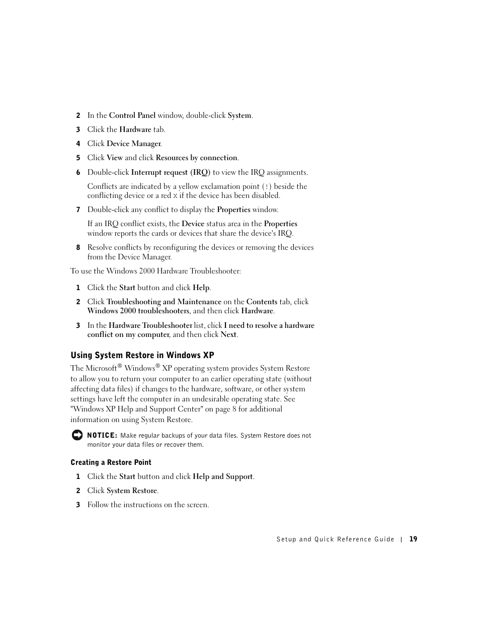 Using system restore in windows xp | Dell Precision 350 User Manual | Page 19 / 148