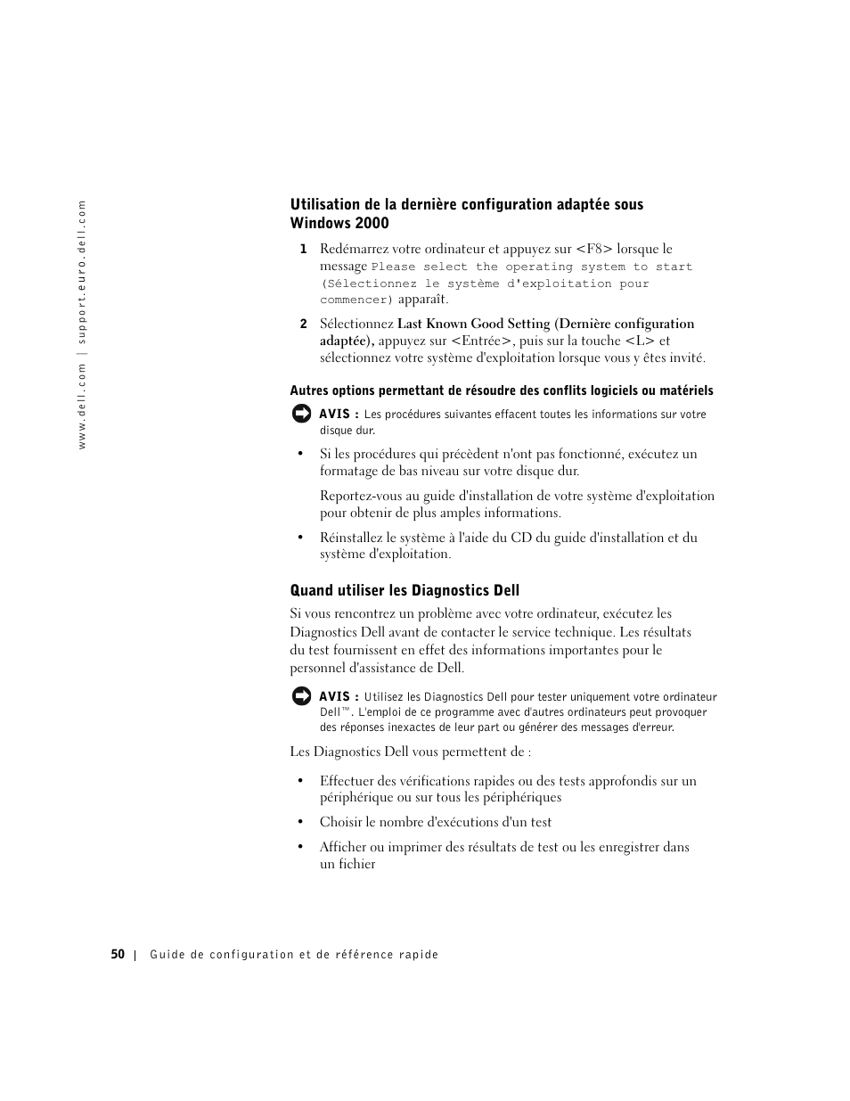 Quand utiliser les diagnostics dell | Dell Precision 350 User Manual | Page 50 / 148