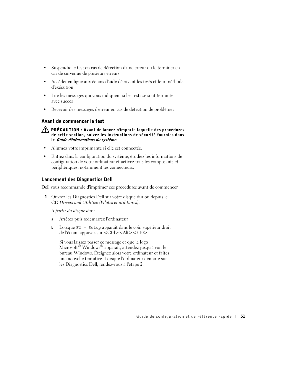 Avant de commencer le test, Lancement des diagnostics dell | Dell Precision 350 User Manual | Page 51 / 148