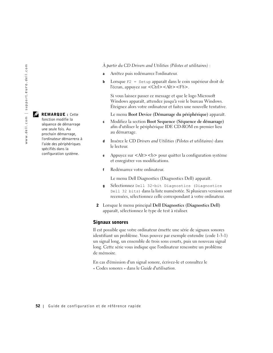 Signaux sonores | Dell Precision 350 User Manual | Page 52 / 148