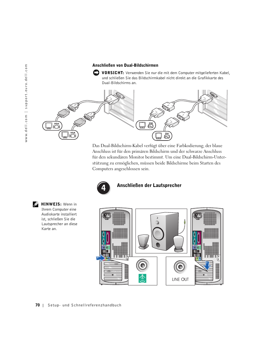 Anschließen der lautsprecher | Dell Precision 350 User Manual | Page 70 / 148