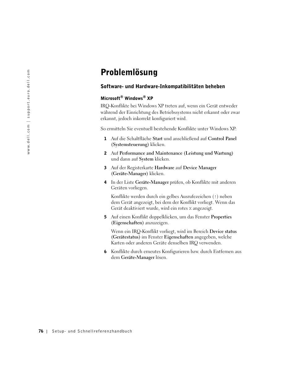 Problemlösung, Software- und hardware-inkompatibilitäten beheben | Dell Precision 350 User Manual | Page 76 / 148