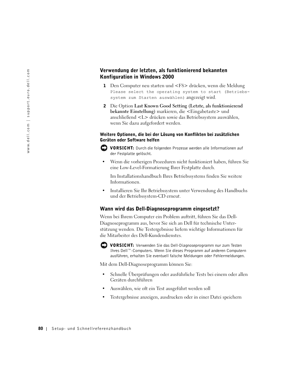 Wann wird das dell-diagnoseprogramm eingesetzt | Dell Precision 350 User Manual | Page 80 / 148
