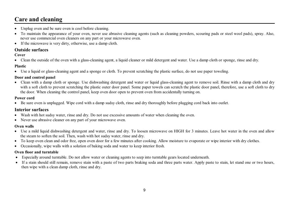Care and cleaning | Hyundai H-MW1717 User Manual | Page 9 / 19