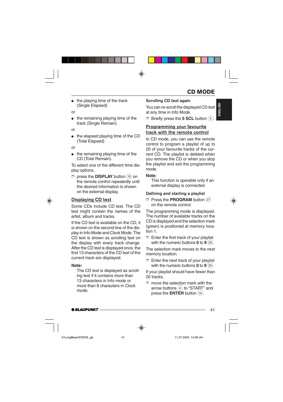 Cd mode | Blaupunkt LONG BEACH DVD35 User Manual | Page 41 / 65