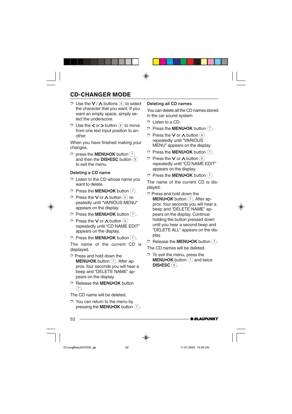 Cd-changer mode | Blaupunkt LONG BEACH DVD35 User Manual | Page 52 / 65