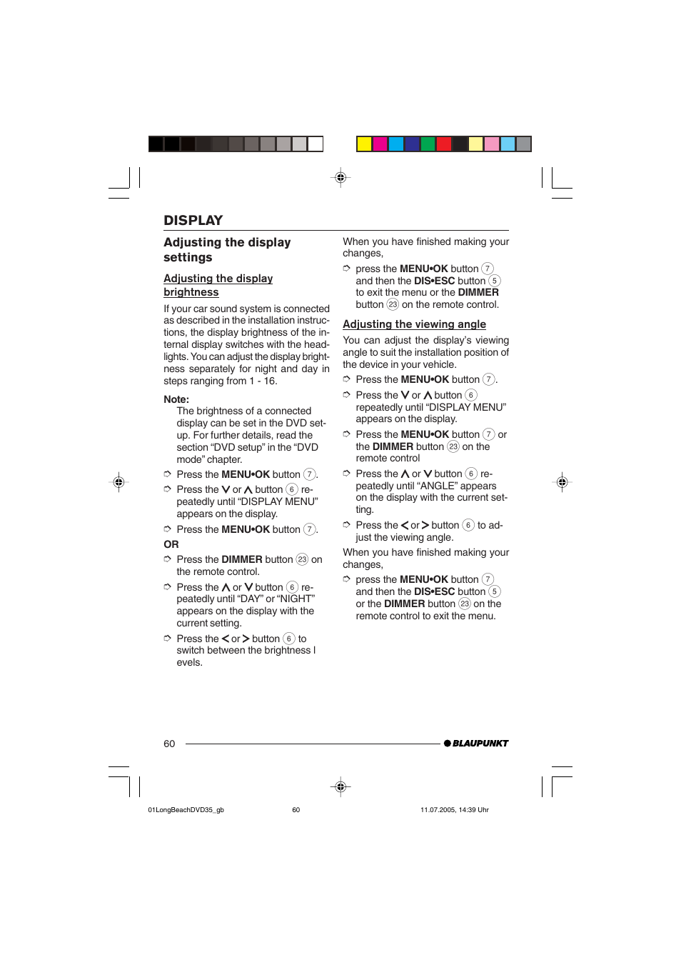 Display | Blaupunkt LONG BEACH DVD35 User Manual | Page 60 / 65