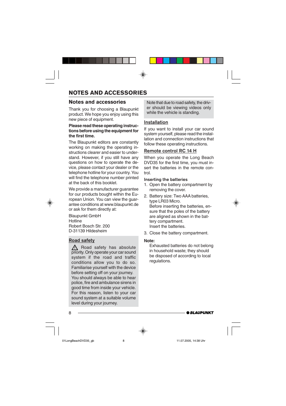 Blaupunkt LONG BEACH DVD35 User Manual | Page 8 / 65