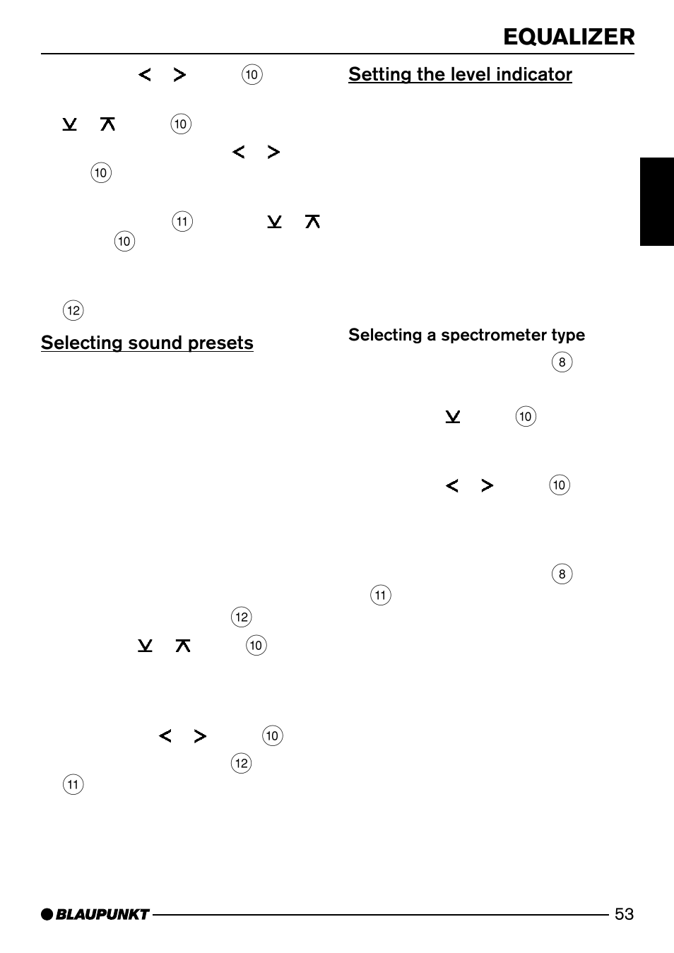 Equalizer, Selecting sound presets, Setting the level indicator | Blaupunkt CASABLANCA CD52 User Manual | Page 26 / 30