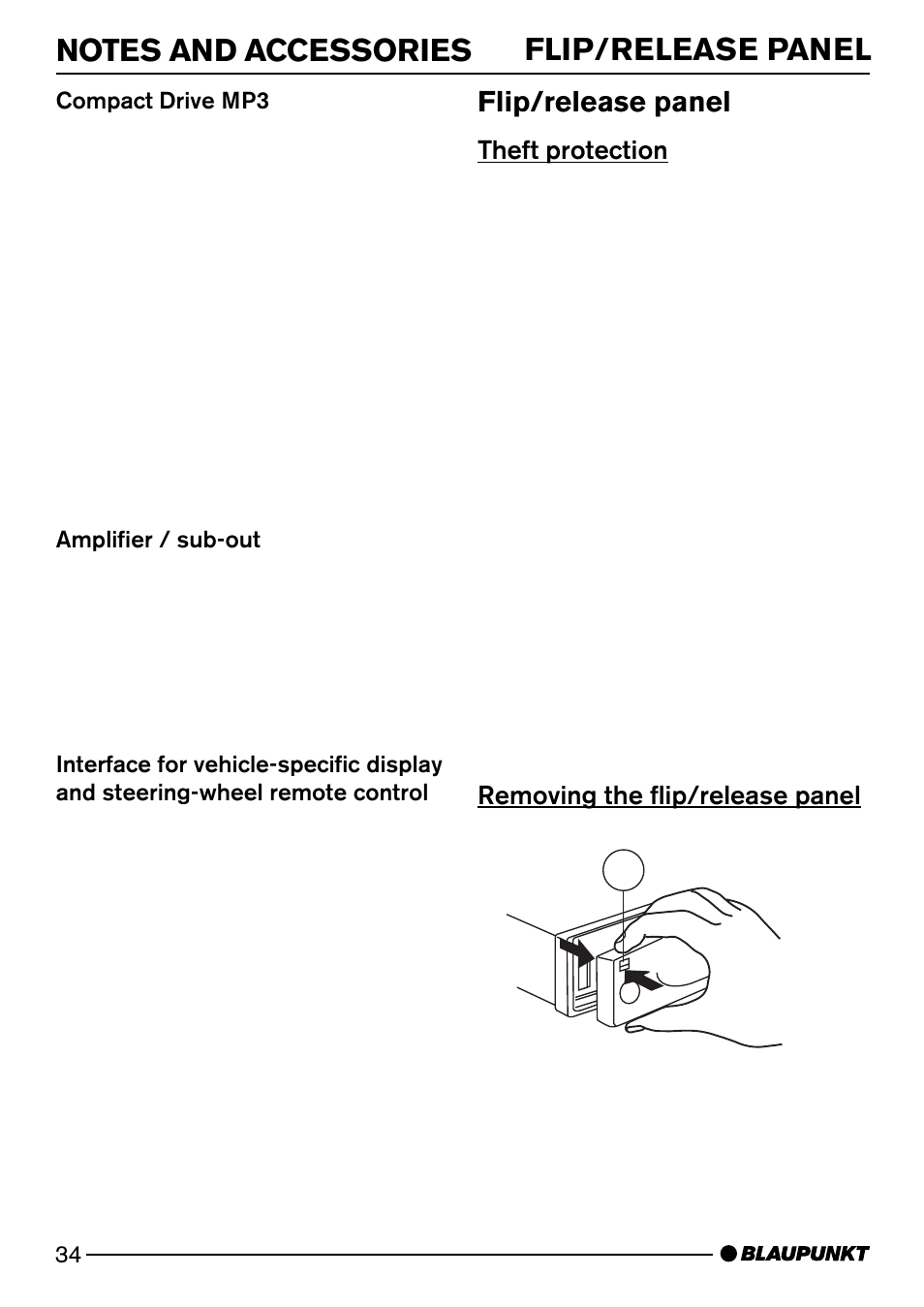 Flip/release panel | Blaupunkt CASABLANCA CD52 User Manual | Page 7 / 30