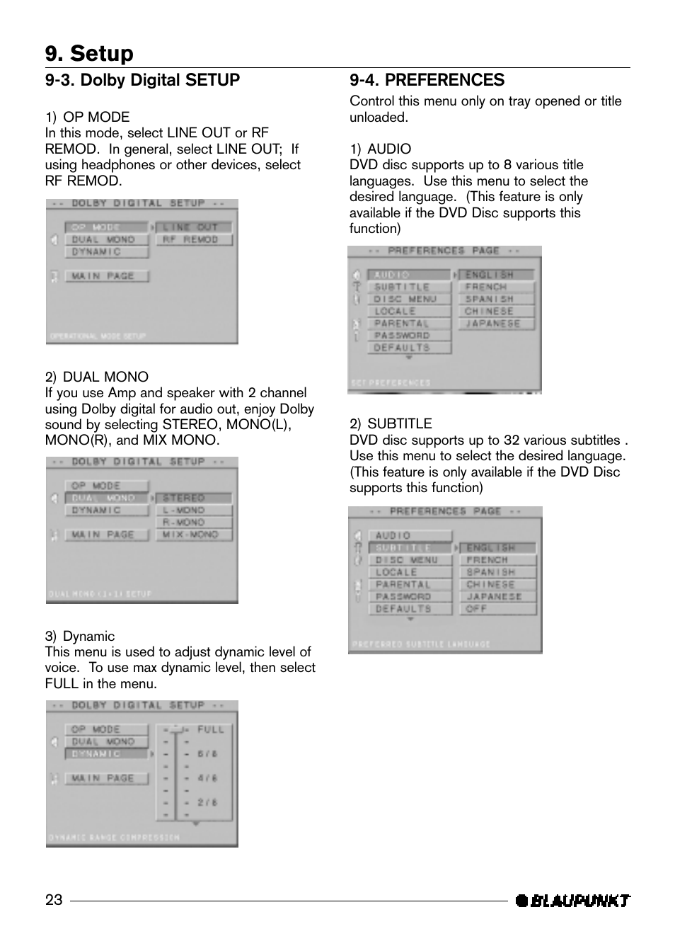 Setup | Blaupunkt DVD-ME R User Manual | Page 24 / 30