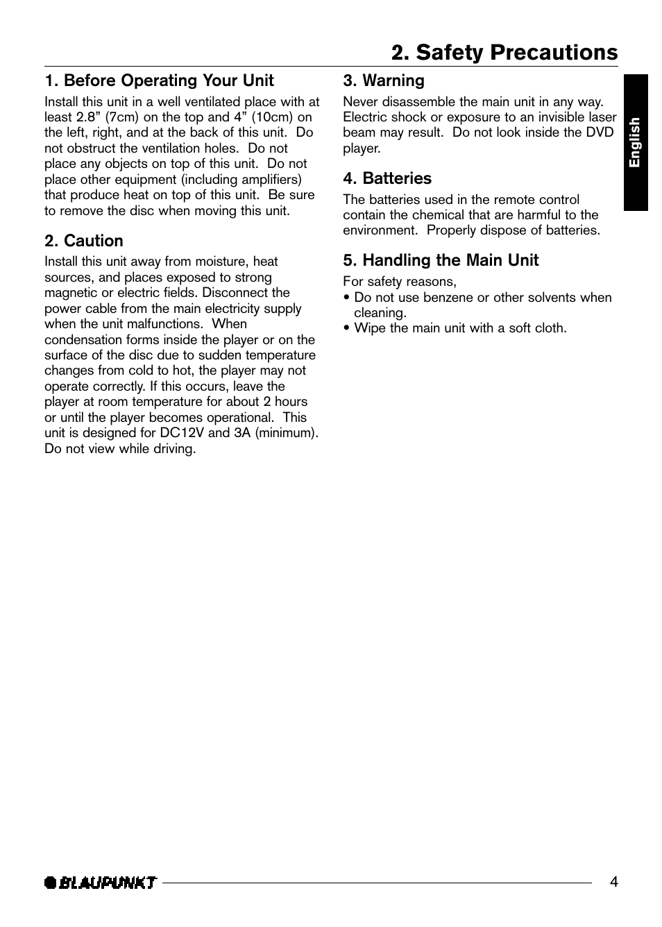 Safety precautions | Blaupunkt DVD-ME R User Manual | Page 5 / 30
