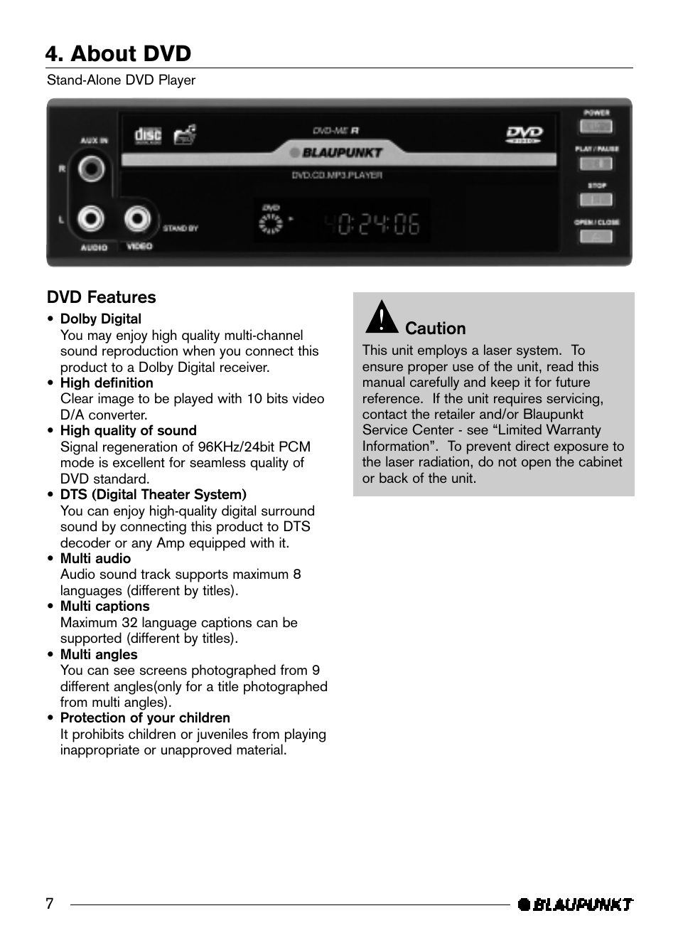 About dvd | Blaupunkt DVD-ME R User Manual | Page 8 / 30