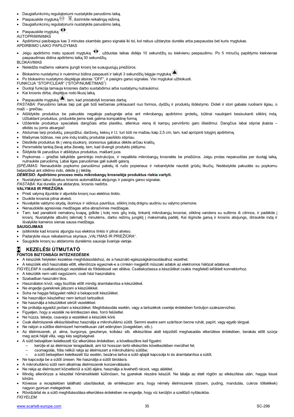 Hkezelési útmutató | Scarlett SC-296 User Manual | Page 35 / 44