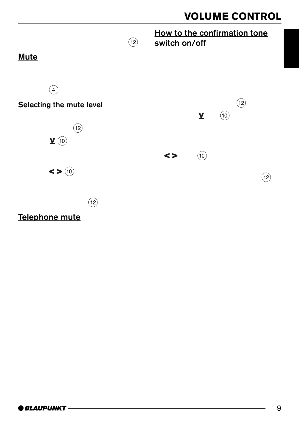 Mute, Telephone mute, How to the confirmation tone switch on/off | Volume control | Blaupunkt SANTA MONICA CD30 User Manual | Page 9 / 19