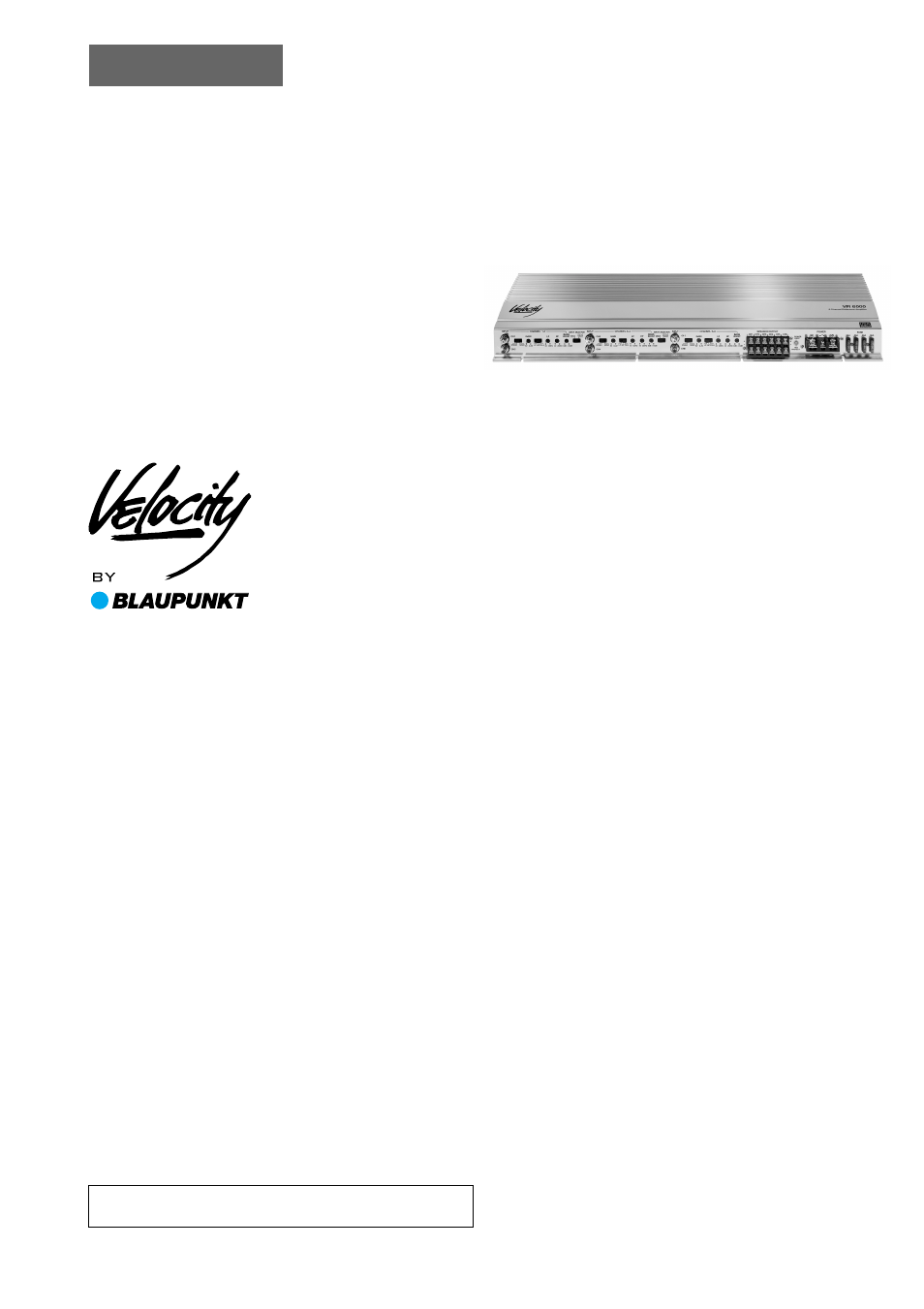 Blaupunkt VELOCITY VR 6000 User Manual | 16 pages