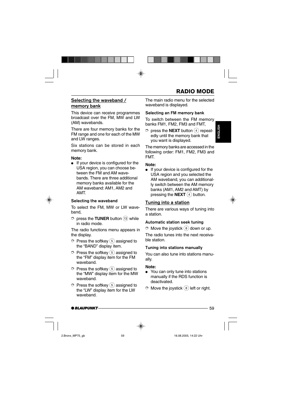 Radio mode | Blaupunkt BRONX MP75 User Manual | Page 18 / 46