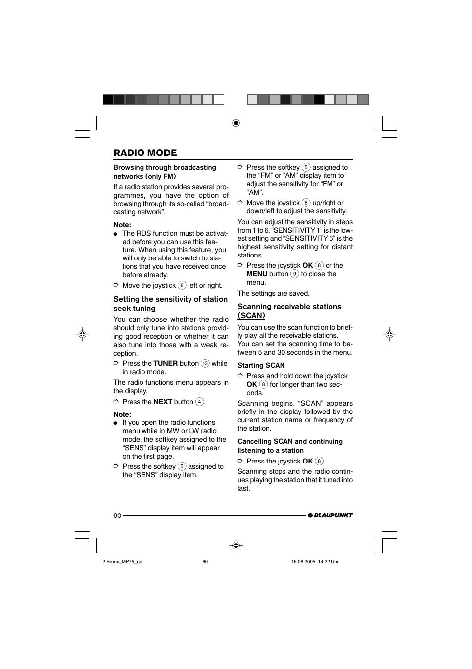 Radio mode | Blaupunkt BRONX MP75 User Manual | Page 19 / 46