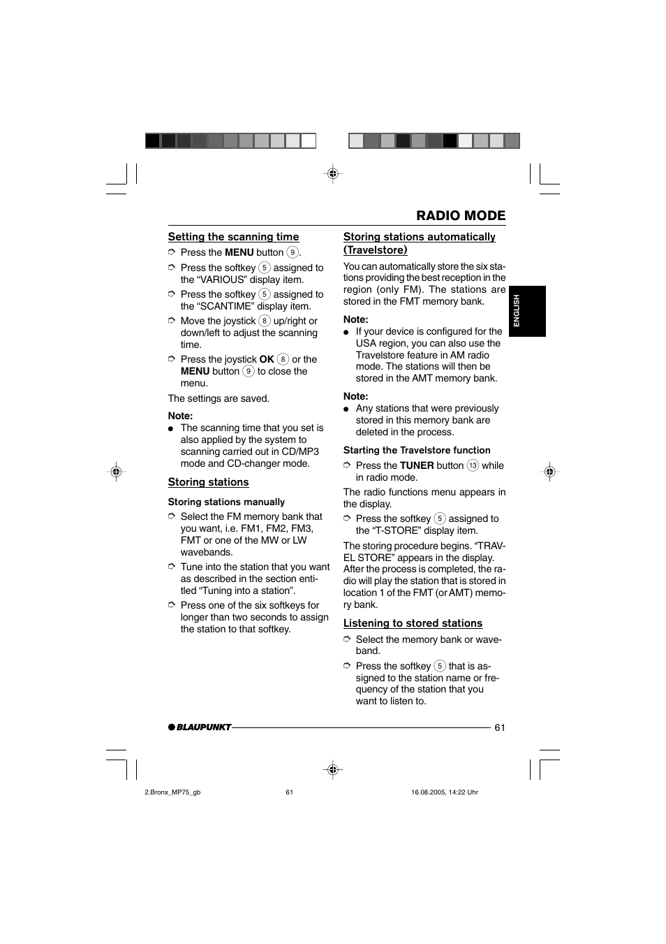 Radio mode | Blaupunkt BRONX MP75 User Manual | Page 20 / 46
