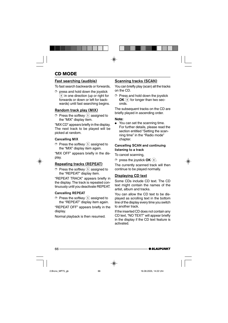 Cd mode | Blaupunkt BRONX MP75 User Manual | Page 25 / 46