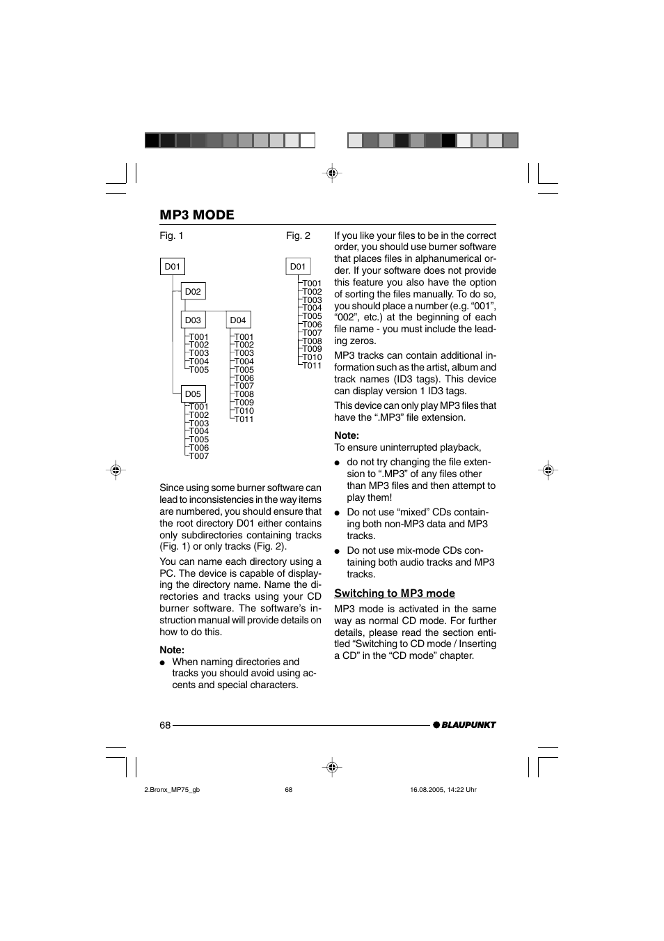 Mp3 mode, Switching to mp3 mode | Blaupunkt BRONX MP75 User Manual | Page 27 / 46