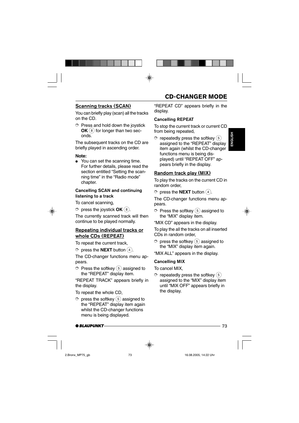 Cd-changer mode | Blaupunkt BRONX MP75 User Manual | Page 32 / 46