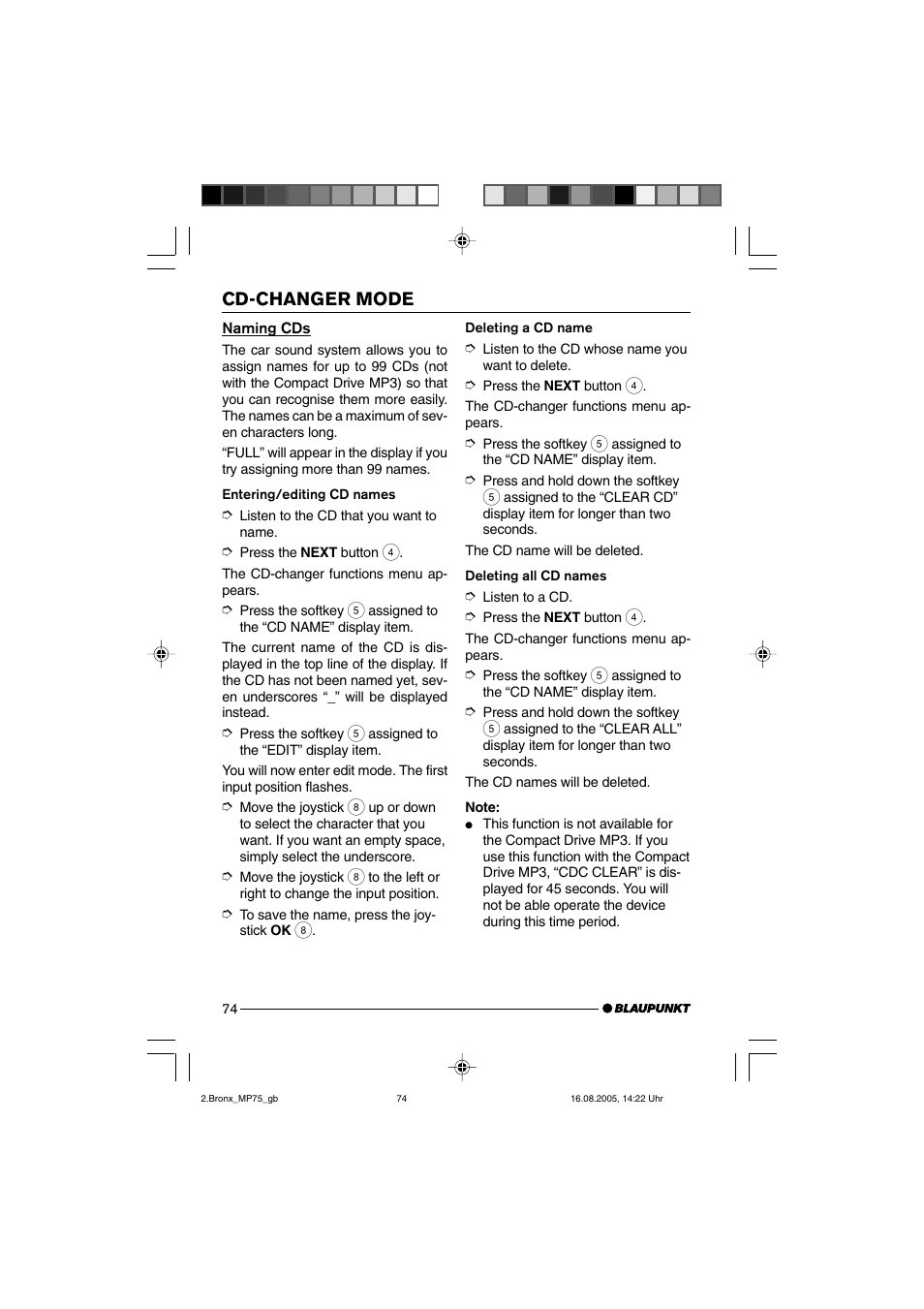 Cd-changer mode | Blaupunkt BRONX MP75 User Manual | Page 33 / 46
