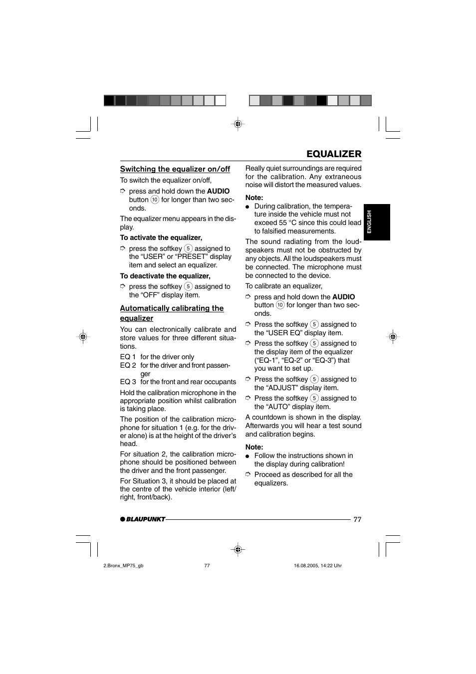 Equalizer | Blaupunkt BRONX MP75 User Manual | Page 36 / 46
