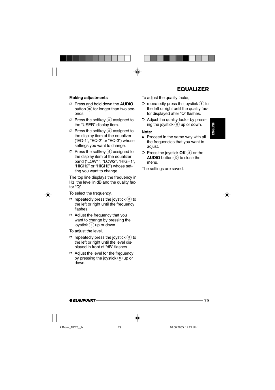 Equalizer | Blaupunkt BRONX MP75 User Manual | Page 38 / 46