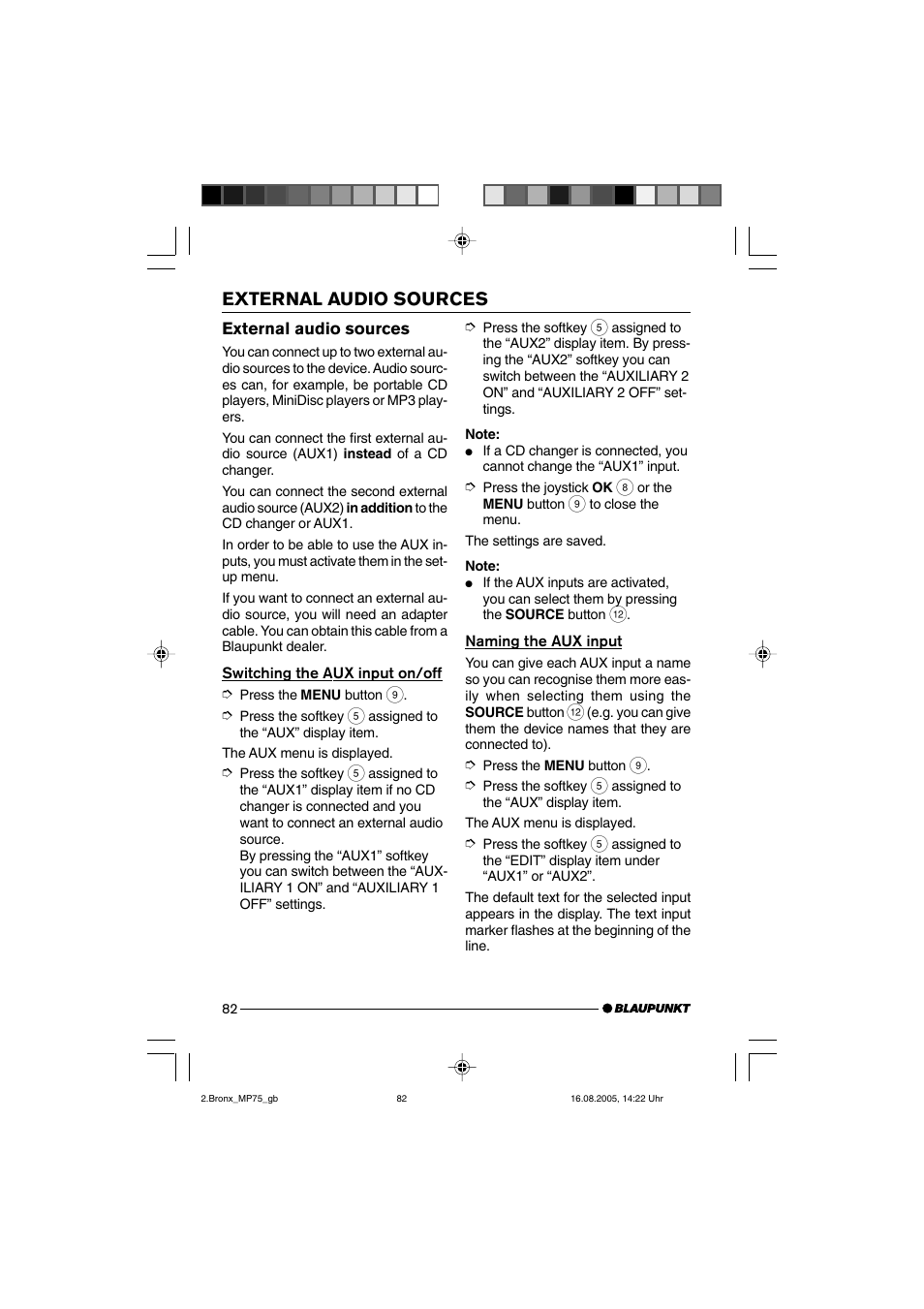 External audio sources | Blaupunkt BRONX MP75 User Manual | Page 41 / 46