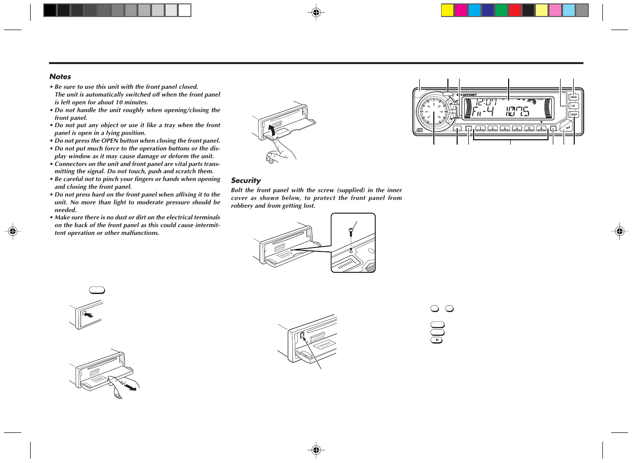 Identification of controls, Detaching the front panel 2, Ejecting the cd | Blaupunkt CD169 User Manual | Page 3 / 11