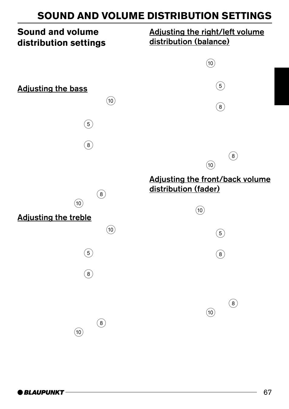 Sound and volume distribution settings | Blaupunkt 7 644 820 310 User Manual | Page 13 / 56